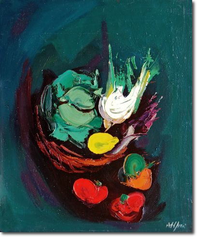 Verza e finocchio (1960) olio su tela - 60 x 50 - Collezione Alfieri 