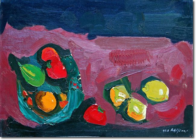 Piatto verde (1958) olio su tela - 50 x 70 - Collezione Alfieri 