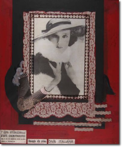 Omaggio alla 1^ diva italiana (1939) mista collage su tela - 115 x 95 - Collezione Alfieri 