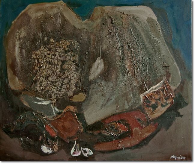 Faraglioni Sicilia (1964) olio su tela - 106 x 126 - Collezione Alfieri 