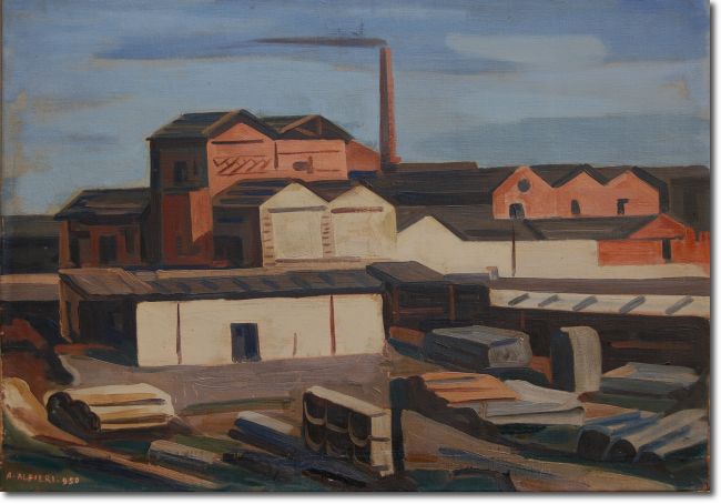 Milano periferia (1950) olio su tela - 69,5x99,5 - Collezione Alfieri 