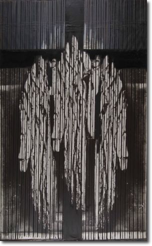 Crocifissi  Trinit cibernetica (1973) mista collage su tela - 155 x 100 - Collezione Alfieri 