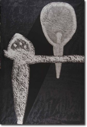 I Neolitici (1973) mista collage su tela - 145x99 - Collezione Alfieri 