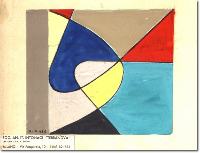 Bozzetto Intonaci Terranova (1934) tempera su carta - 14,7x17,5 - Collezione Alfieri 