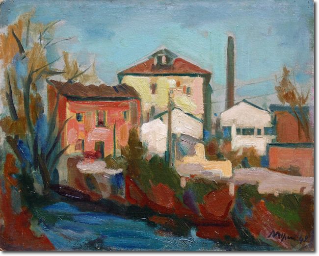 Vecchia Milano Olona (1949) olio su cartone telato - 40 x 50 - Collezione Alfieri 