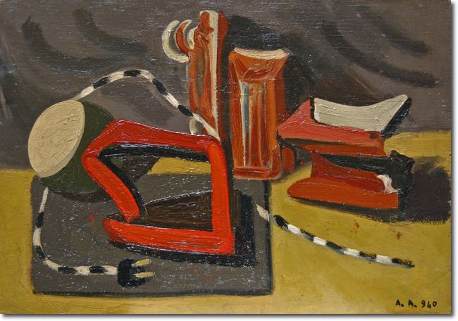 Composizione con ferro da stiro (1940) olio su compensato - 42 x 59,5 - Collezione Alfieri 