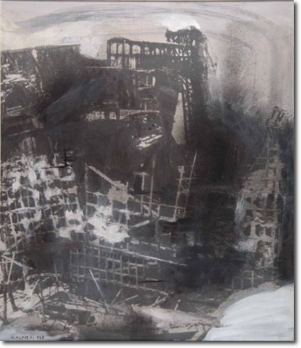 Neve e macerie (1943) tempera collage su tela - 89x76 - Collezione Alfieri 