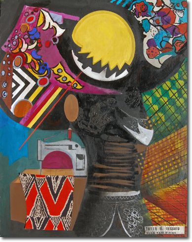 Tutto per il tessuto alla XXII Fiera di Milano. (1941) mista collage su tela - 140 x 110 - Collezione Alfieri 