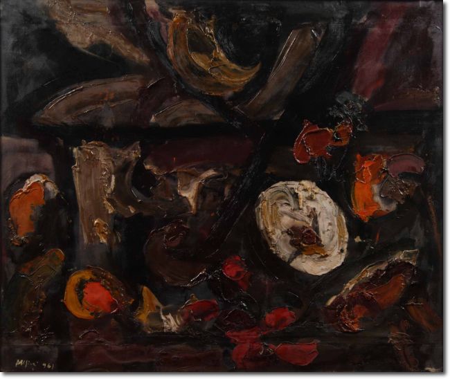 Composizione (Natura morta decomposta) (1961) olio su tela - 85 x 100 - Collezione Alfieri 
