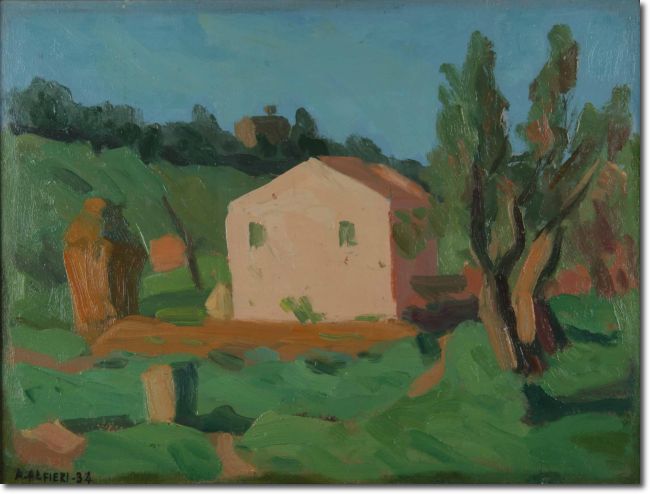 Casina rosa di Loreto (1934) olio su compensato - 40 x 51,5 - Collezione Alfieri 