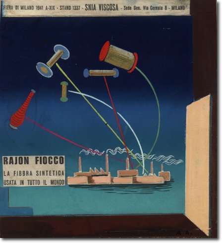 Bozzetto per Stand Snia Viscosa Fiera di Milano 1941 (1941) tempera su cartoncino - 17,7 x 16 - Collezione Alfieri 