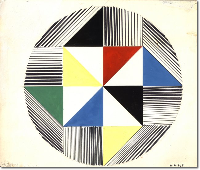 Bozzetto Eiridei XXIV Fiera di Milano (1946) tempera china su cartoncino - 21,5x25,5 - Collezione Alfieri 